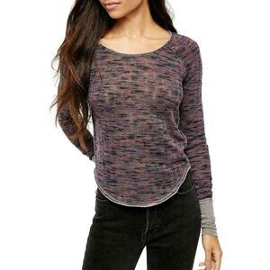 Free People Women's Spaced Out Scoop Neck Knit Top, Purple Night Combo, XS